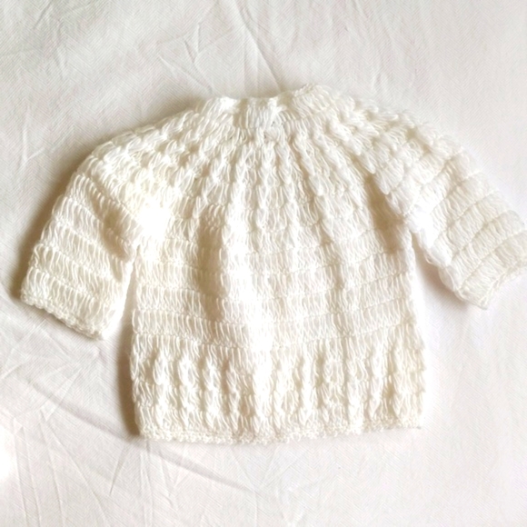 NEW handmade white acrylic knit unisex newborn baby layette 3-piece set - Picture 6 of 7